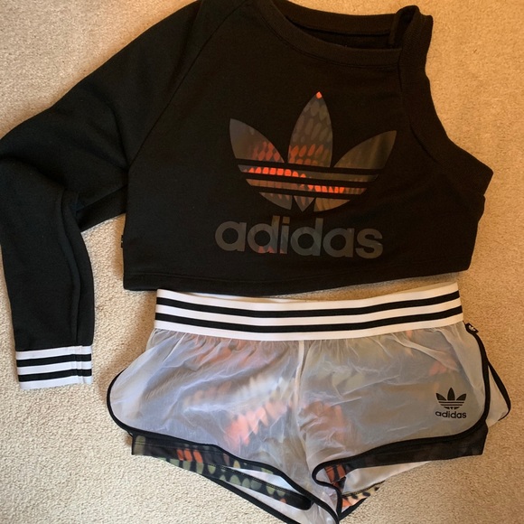 adidas Pants - Adidas x Rita Ora Shorts & Sweater Crop Top Set